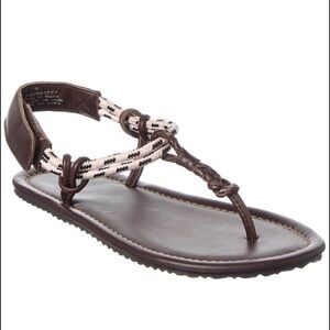 Free People Brown Leather Sandal with Cream Rope Accents